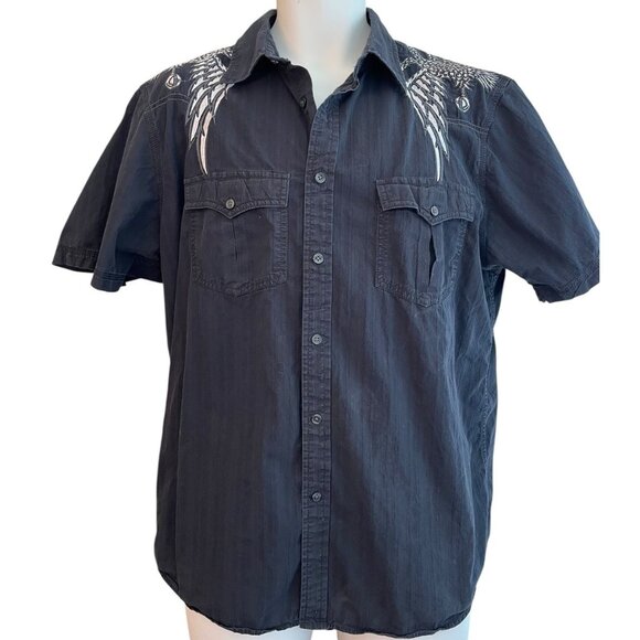 INC International Concepts Mens XL Black Button Front Shirt  Embroidered Eagle - Picture 1 of 5